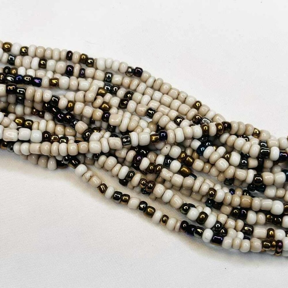 Vintage Wide Beaded Bracelet with Wooden Clasp Ethnic Boho 20 cm